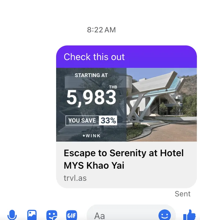Wink Shareable Link previewed in Messenger