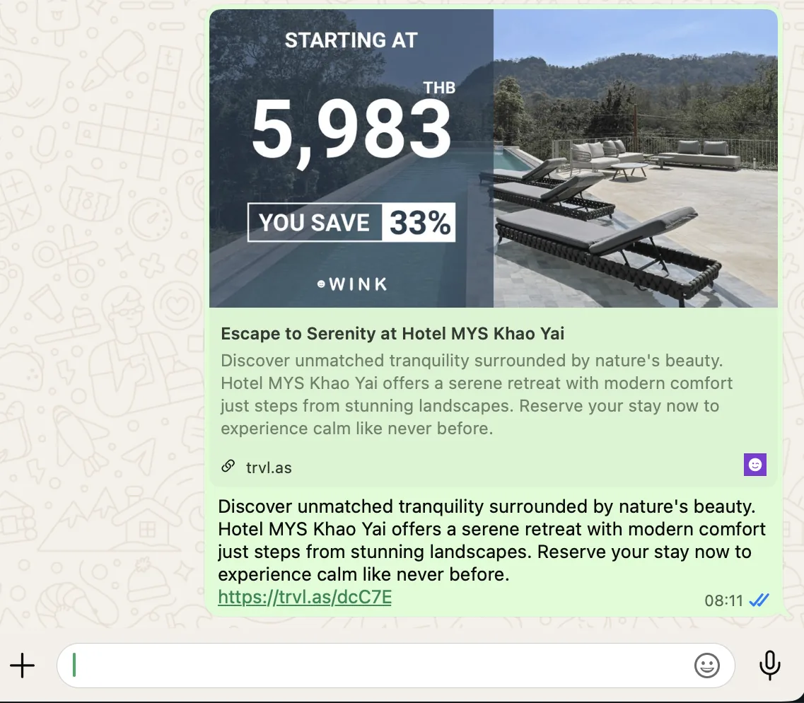 Wink Shareable Link previewed in WhatsApp